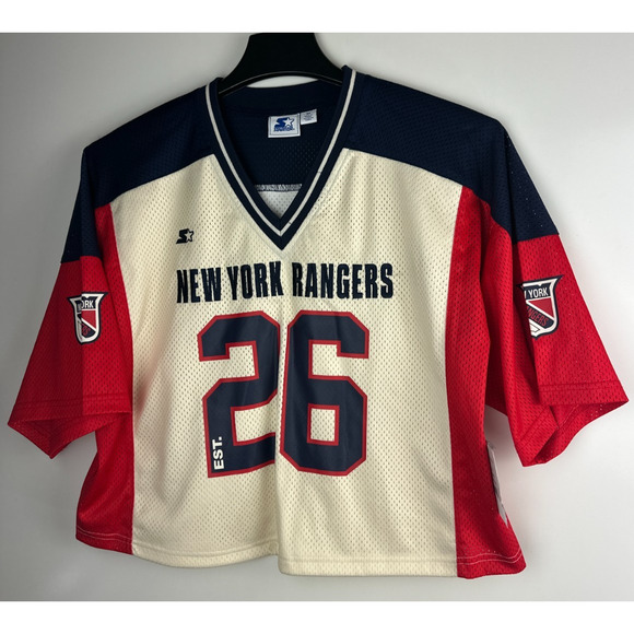 NWT Starter x New York Rangers Crop Top Jersey V-Neck Patch Embroidered Boxy M - Picture 3 of 9